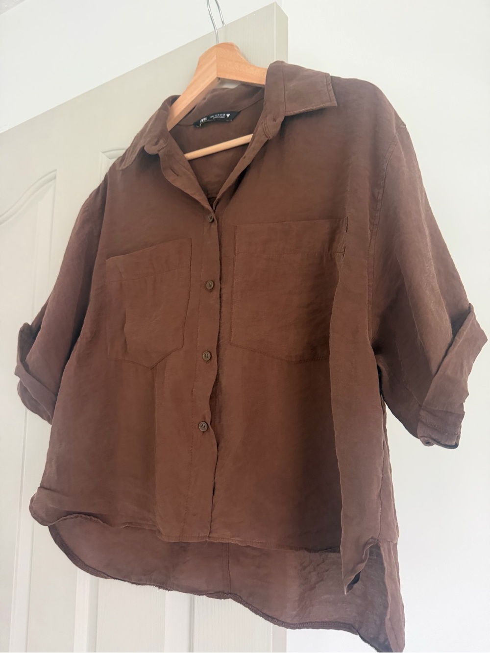 Zara Brown Relaxed Button-Down Shirt